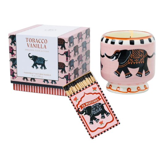 Paddywax A dopo Elephant - Κεραμικό κερί σόγιας, Tobacco Vanilla 226gr & Σπίρτα 75 τεμ