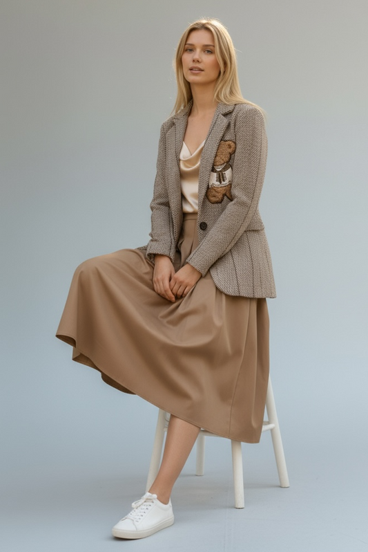 Charizma - Δερματίνη Φούστα με Πιέτες Ανοιχτό Καφέ