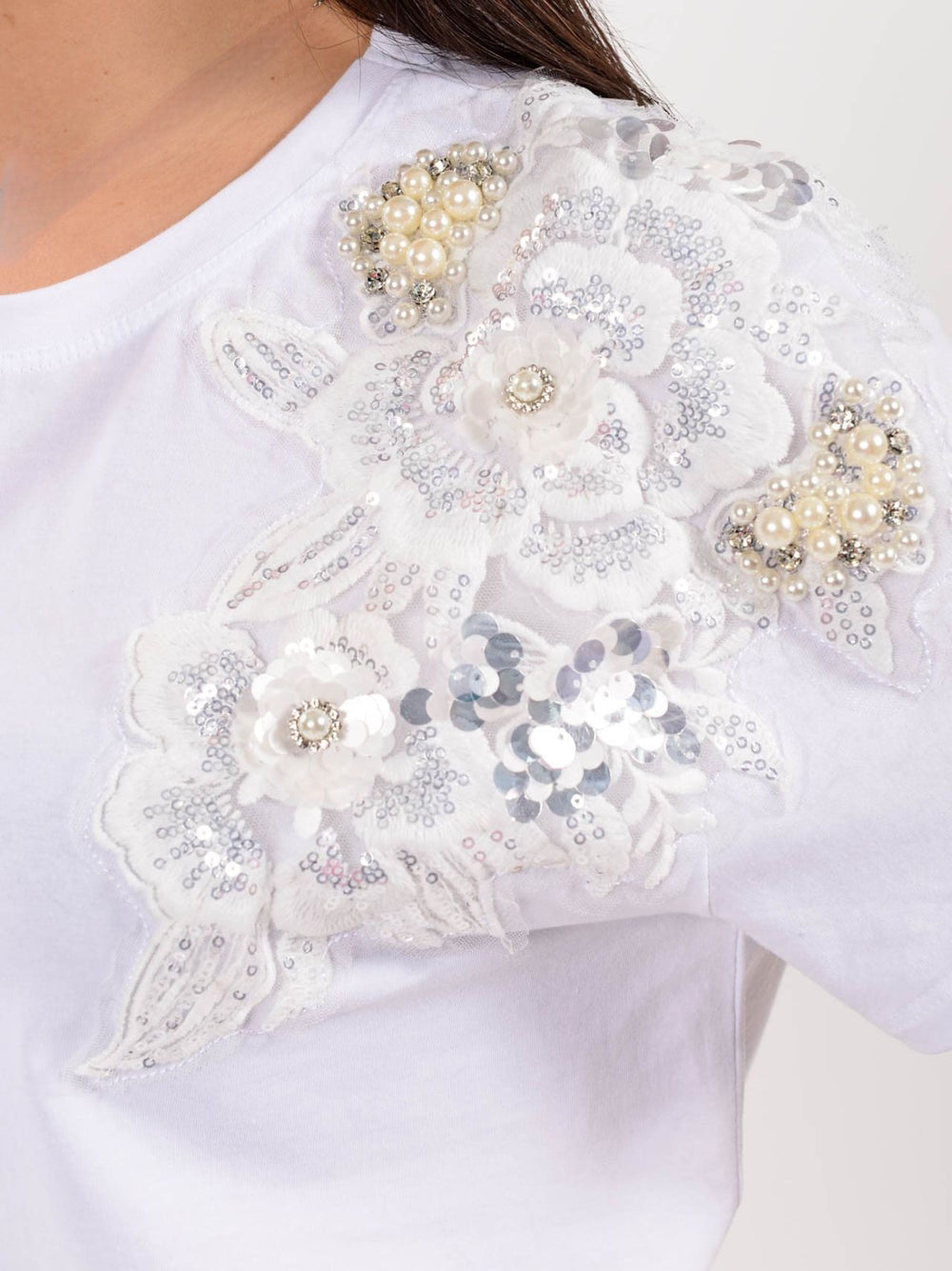 Charizma Μπλούζα T-shirt Κέντημα Στρας Λευκό