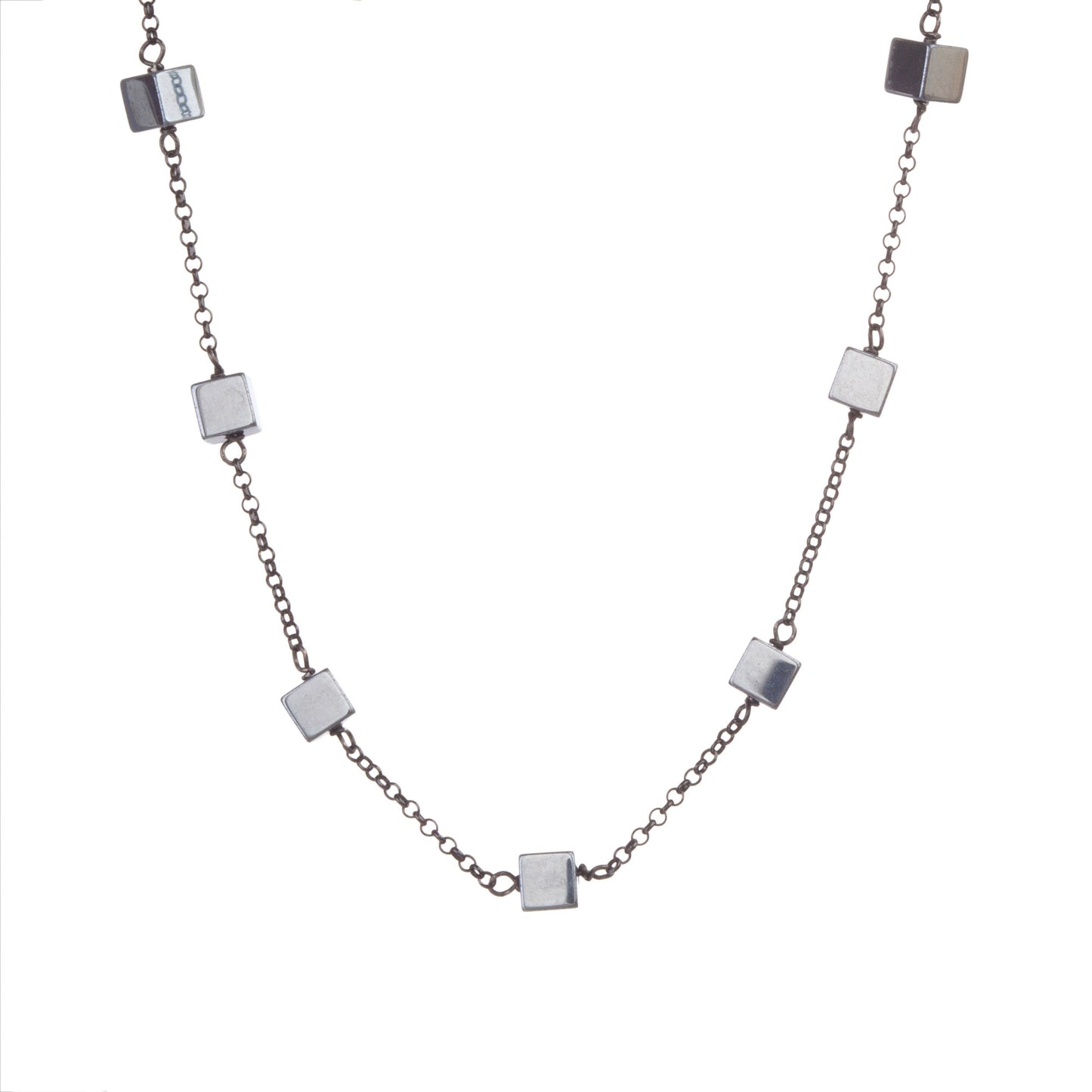 Dora Syrrou - Επίχρυσο Κολιέ Με Ασημί Αιματίτη Μικρό Κυβάκι