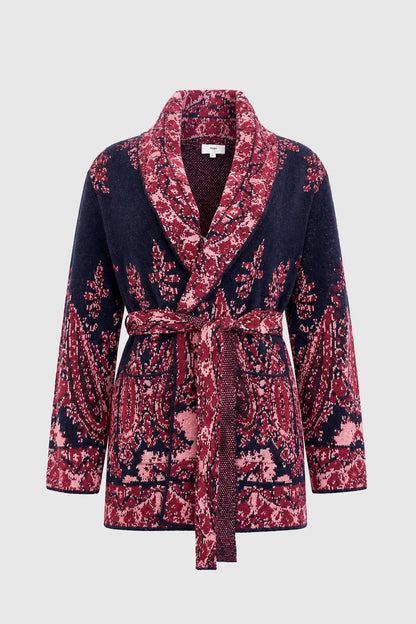 An'ge - Nadini Navy Πλεκτή Ζακέτα Kimono Jacquard με Ζώνη
