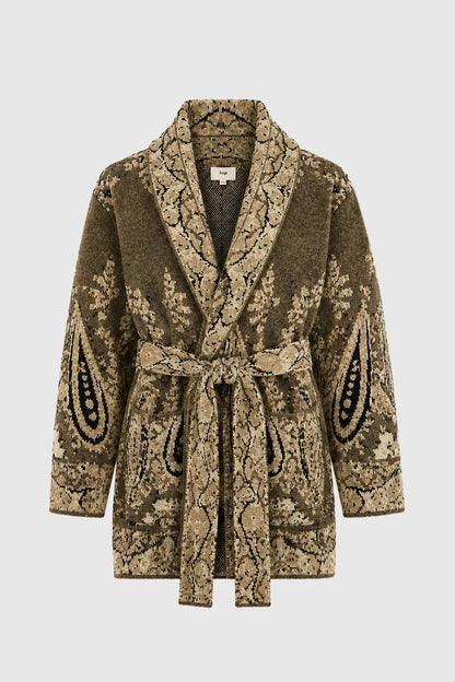 An'ge - Nadini Taupe Πλεκτή Ζακέτα Kimono Jacquard με Ζώνη