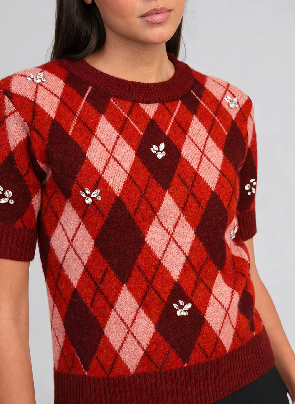 An'ge - Nadriana Cherry Πλεκτό Top Jacquard με Κεντημένα Διακοσμητικά