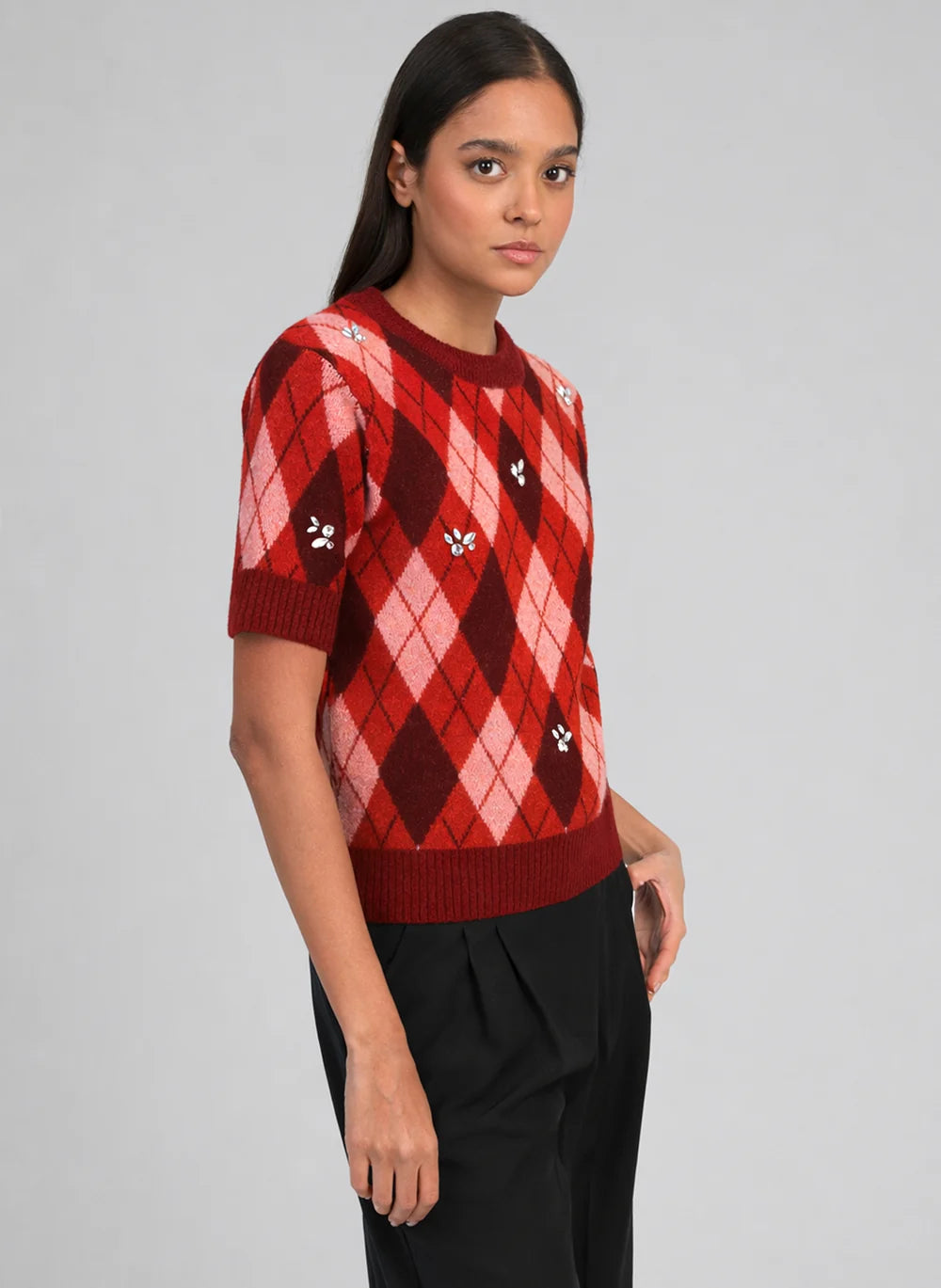 An'ge - Nadriana Cherry Πλεκτό Top Jacquard με Κεντημένα Διακοσμητικά