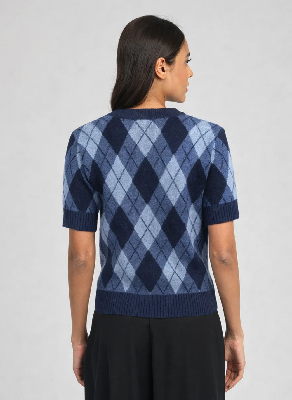 An'ge - Nadriana Marine Πλεκτό Top Jacquard με Κεντημένα Διακοσμητικά