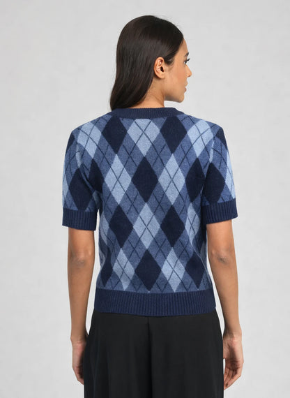 An'ge - Nadriana Marine Πλεκτό Top Jacquard με Κεντημένα Διακοσμητικά