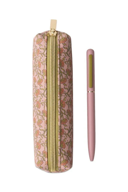 Designworks A Dopo Pink Vintage Floral – Σετ Στυλό & Θήκης από Vegan Leather