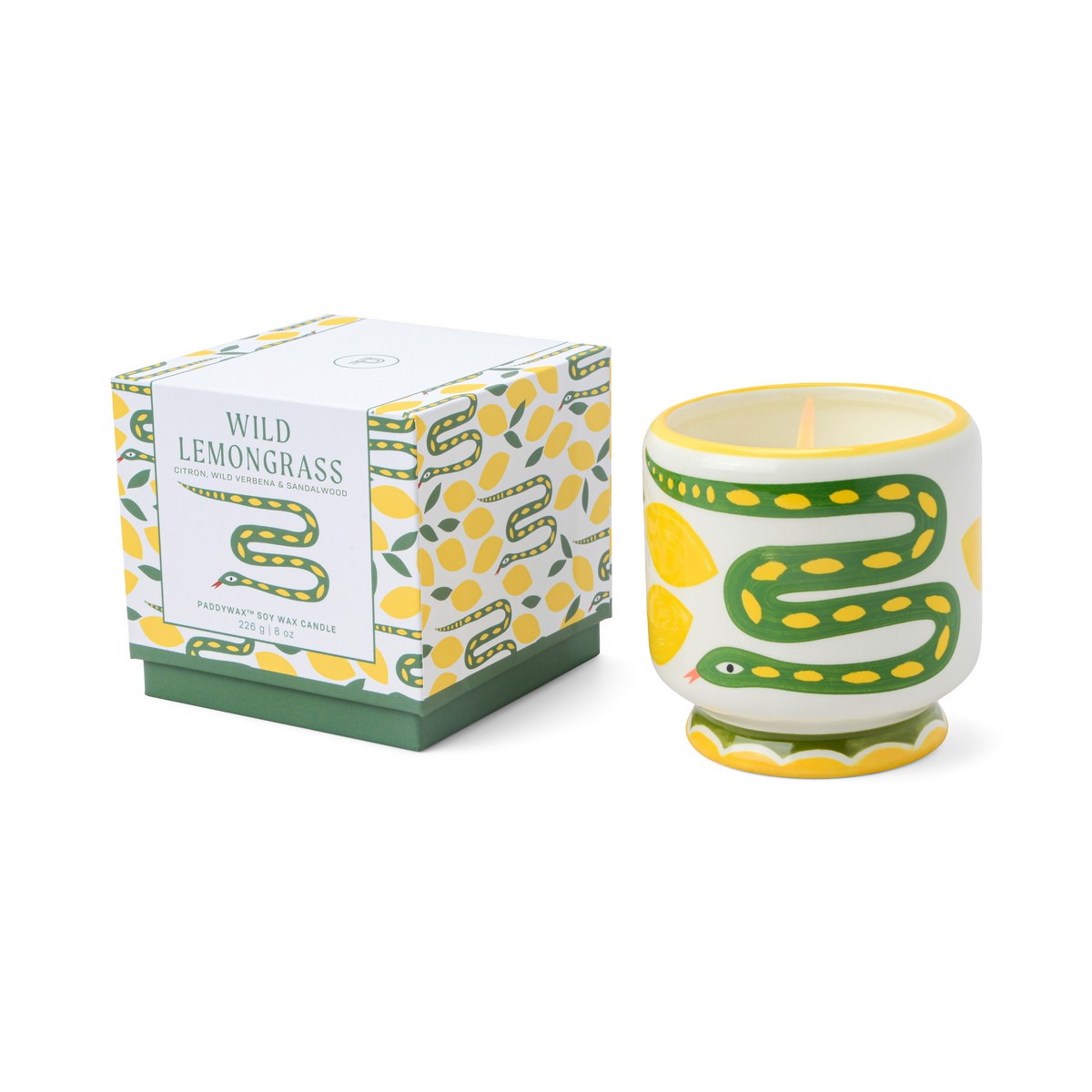 Paddywax A dopo Snake - Κεραμικό κερί σόγιας, Wild Lemongrass 226gr & Σπίρτα 75 τεμ