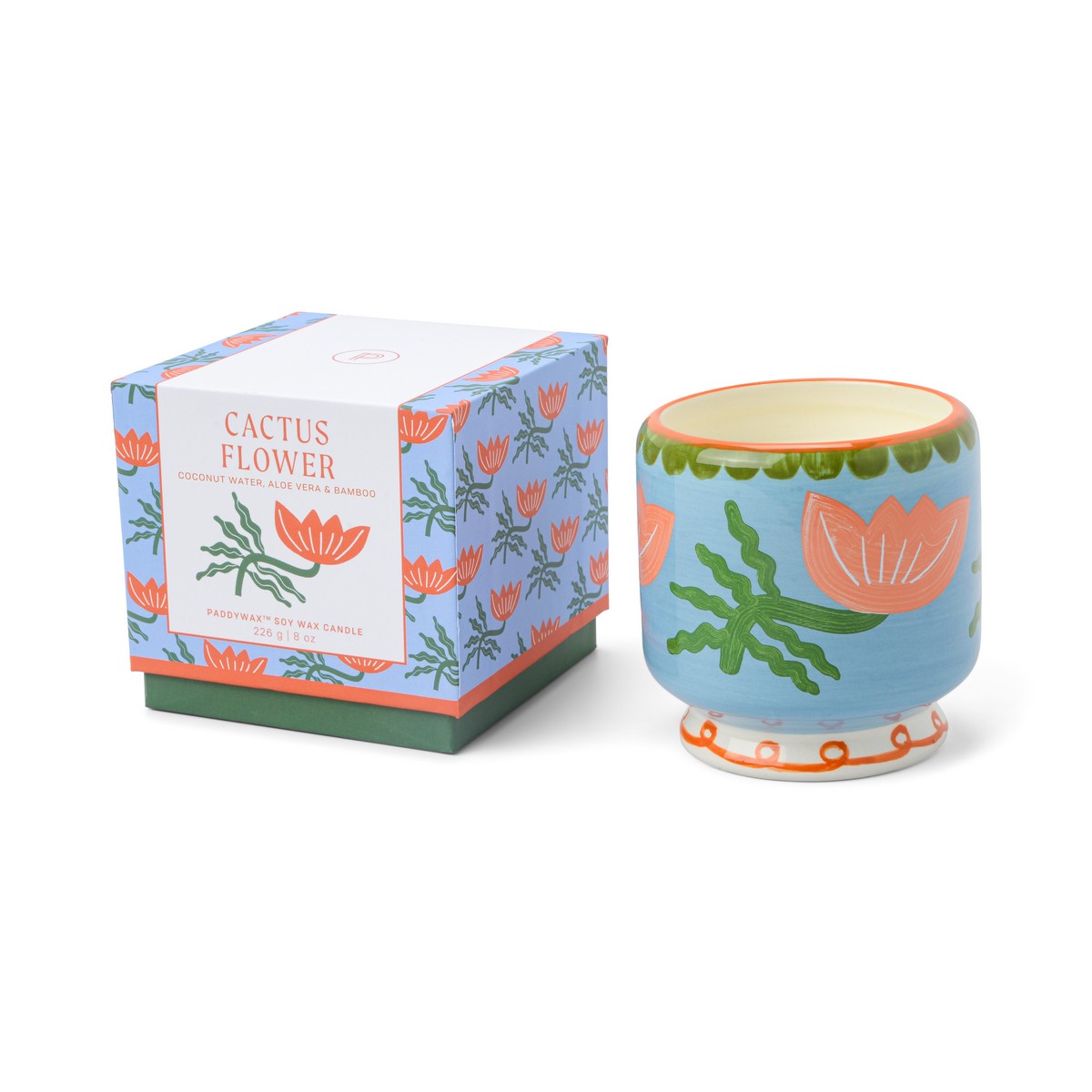 Paddywax A dopo Flower - Κεραμικό κερί σόγιας, Cactus Flower 226gr & Σπίρτα 75 τεμ