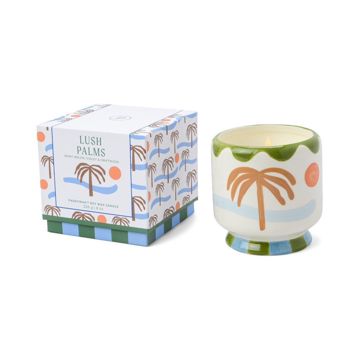 Paddywax A dopo Palm Tree - Κεραμικό κερί σόγιας, Lush Palms 226gr & Σπίρτα 75 τεμ