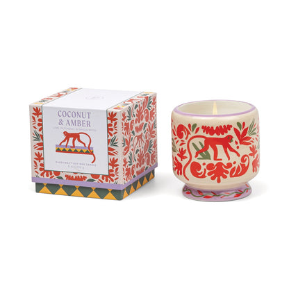 Paddywax Adopo Jungle - Κεραμικό κερί σόγιας, Coconut & Amber 226gr & Σπίρτα 75 τεμ