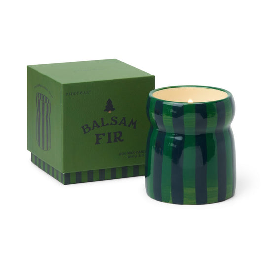 Paddywax Cabana Balsam Fir - Φυτικό Κερί 184gr σε πράσινο ριγέ κεραμικό δοχείο