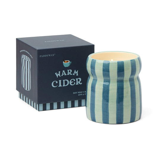 Paddywax Cabana Warm Cider - Φυτικό Κερί 184gr σε σιέλ ριγέ κεραμικό δοχείο