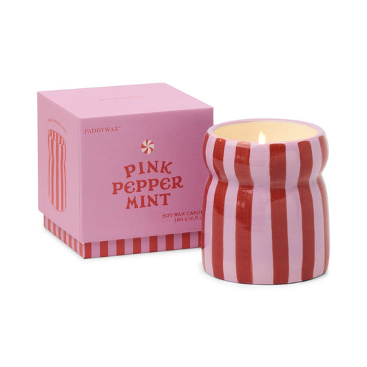 Paddywax Cabana Pink Peppermint - Φυτικό Κερί 184gr σε ροζ ριγέ κεραμικό δοχείο