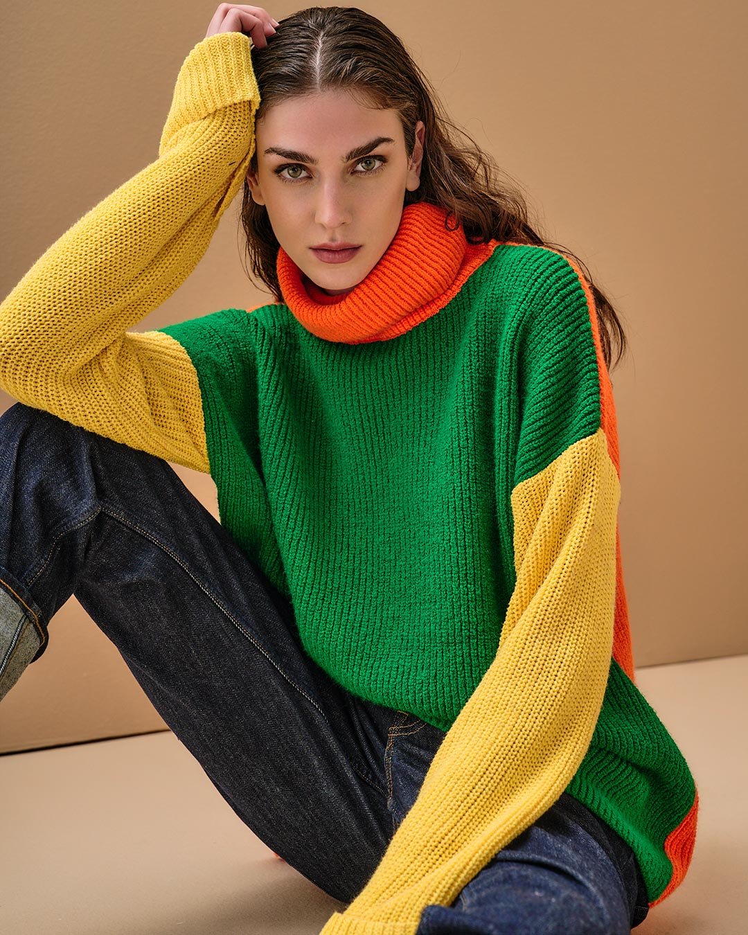 Tailor Made- 3 colors oversized Πουλόβερ Πράσινο