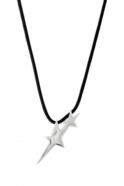 Ava88 - Ασημένιο 925 Unisex Κολιέ με Μοντέρνο Γλυπτό Μενταγιόν Two Stars