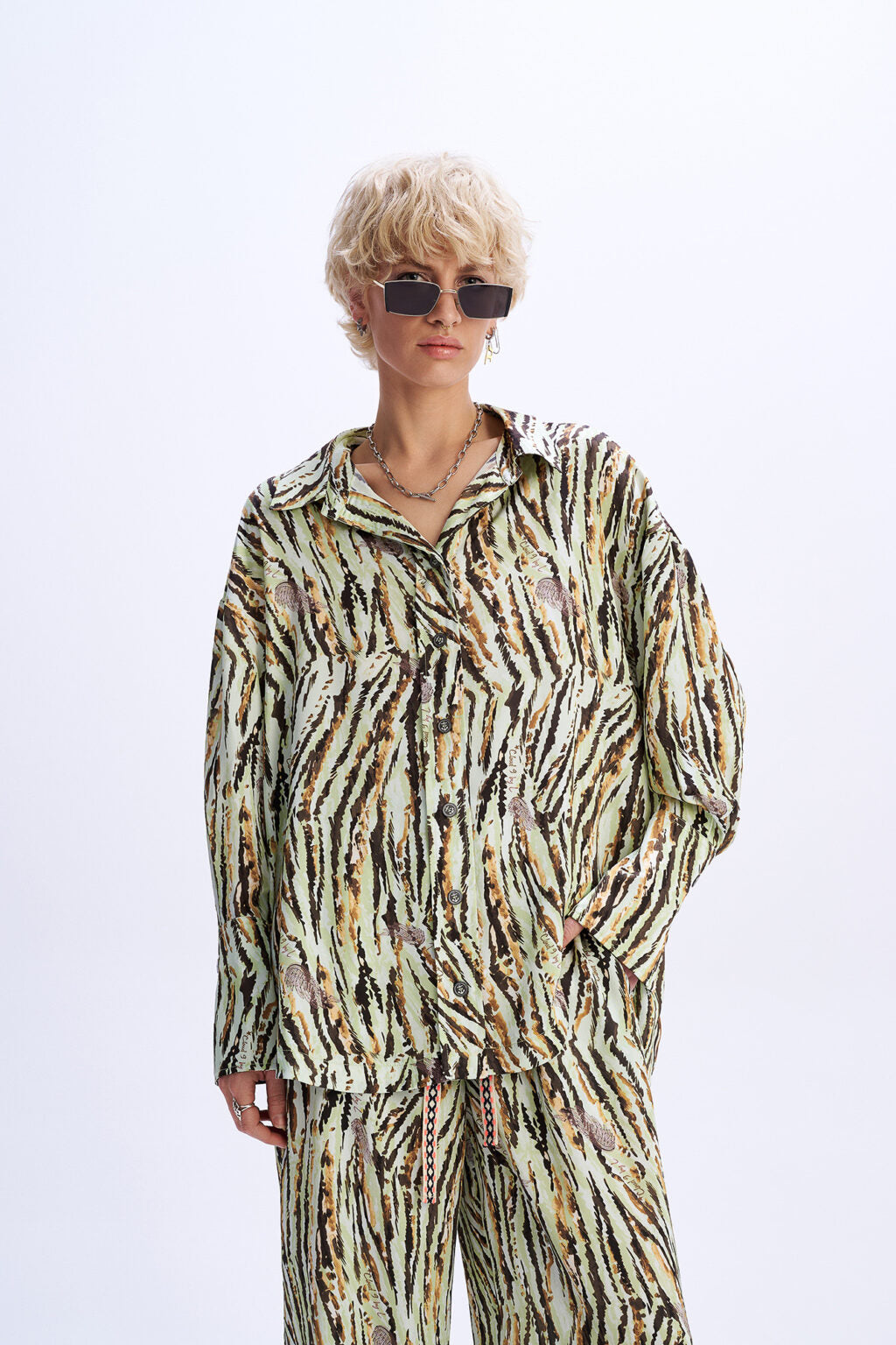 C9 Cloud 9 Desert Bloom  -  Πράσινο Animal Printed Oversized Πουκάμισο
