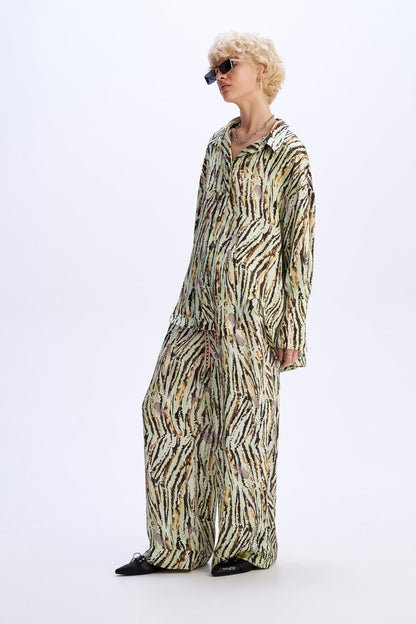 C9 Cloud 9 Desert Bloom  -  Σετ Πράσινο Animal Printed Oversized Πουκάμισο & Παντελόνι