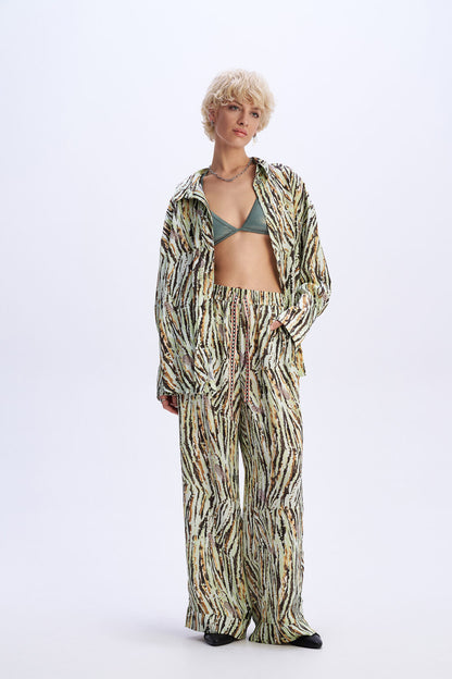 C9 Cloud 9 Desert Bloom  -  Σετ Πράσινο Animal Printed Oversized Πουκάμισο & Παντελόνι