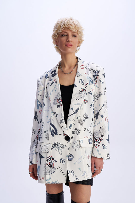 C9 Cloud 9 Satin Moon - Λευκό Σακάκι με graffiti τύπωμα