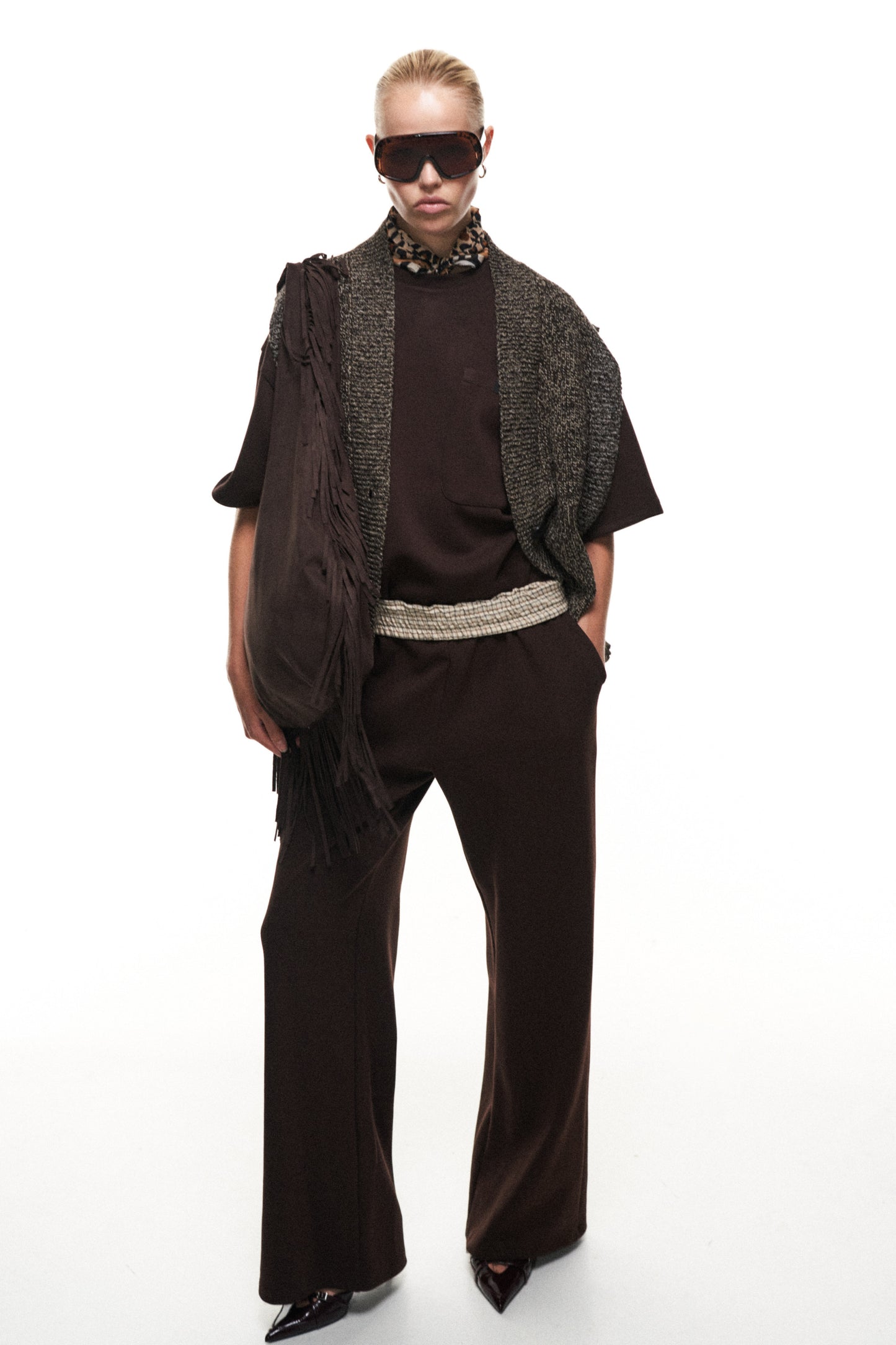 Lumina- Fringe Τσάντα Suede με Μεταξένια Σατέν Επένδυση Καφέ