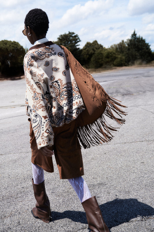 Lumina- Fringe Τσάντα Suede με Μεταξένια Σατέν Επένδυση Καμηλό