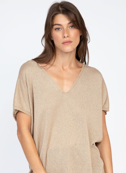 An'ge Landrew - Αμάνικο Πλεκτό με Lurex & V-Neck (Φούξια)