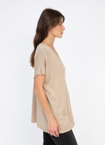 An'ge Landrew - Αμάνικο Πλεκτό με Lurex & V-Neck (Φούξια)