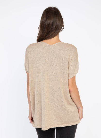 An'ge Landrew - Αμάνικο Πλεκτό με Lurex & V-Neck (Φούξια)