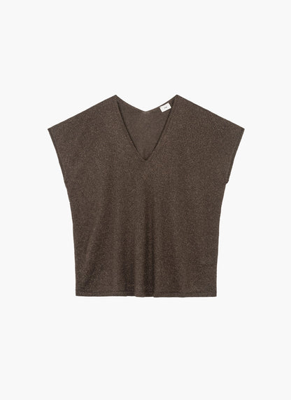 An'ge Landrew - Αμάνικο Πλεκτό με Lurex & V-Neck (Φούξια)