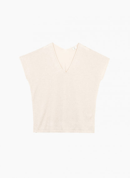 An'ge Landrew - Αμάνικο Πλεκτό με Lurex & V-Neck (Φούξια)