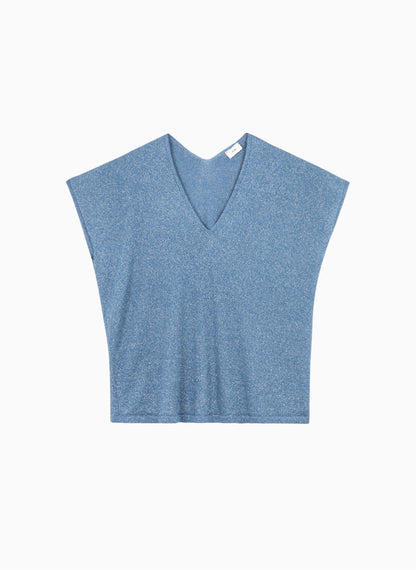 An'ge Landrew - Αμάνικο Πλεκτό με Lurex & V-Neck (Φούξια)