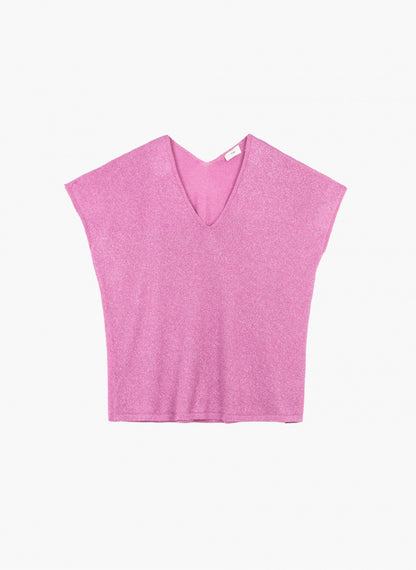 An'ge Landrew - Αμάνικο Πλεκτό με Lurex & V-Neck (Φούξια)